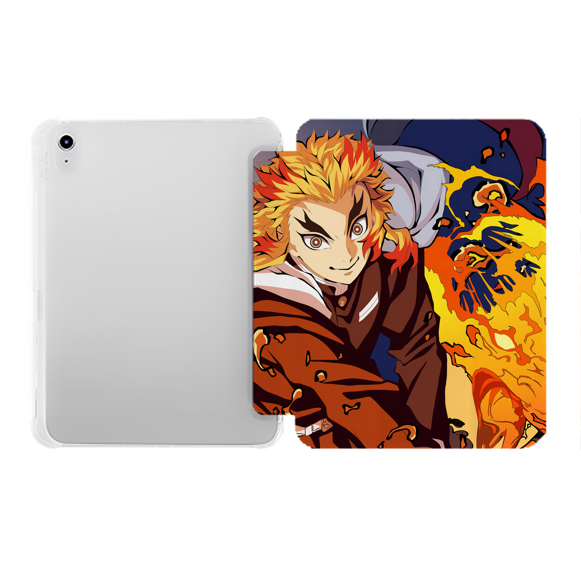 （画像用） 炎柱-煉󠄁獄 杏寿郎／れんごく きょうじゅろう Rengoku Kyoujurou IPad ケース ペン収納付き 三つ折りスタンド PUレザー×シリコン 対応機種9.5/10.5/10.9インチ